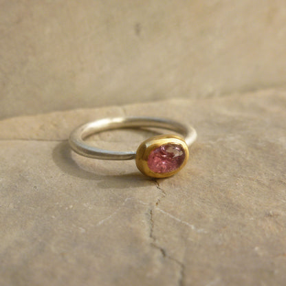 bague argent et pierre rose